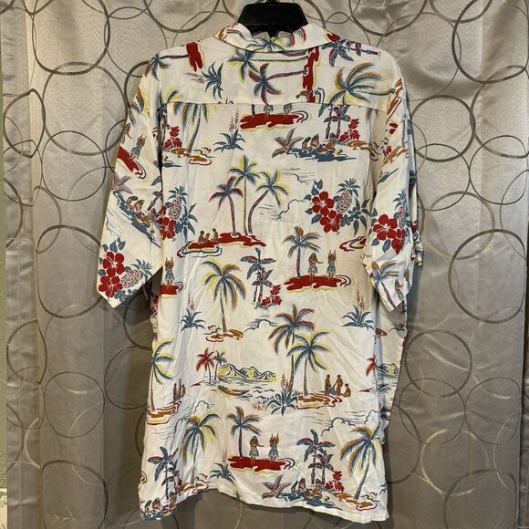 Vintage Pineapple Connection Hawaiian L Button Up SS Shirt Hula Island Palm Tree - Picture 4 of 6